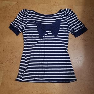 Blue White Stripe Bow In Front Women's Stretch Top M